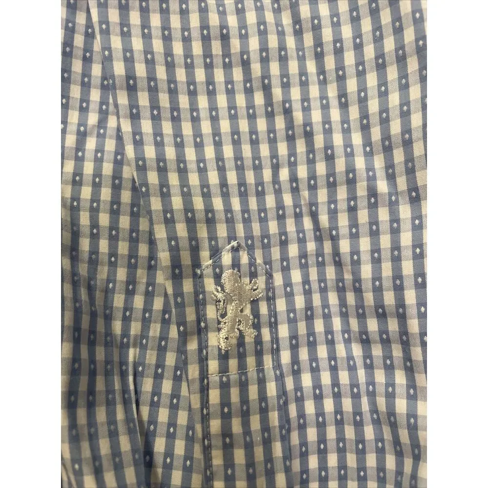 Bugatchi Uomo Dress Shirt Men's‎ Size 17.5 34 Flip Cuff Long Sleeve Blue Lion